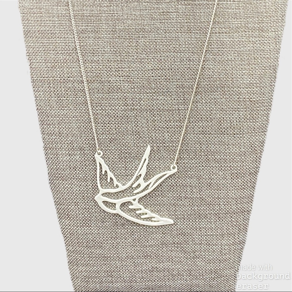 Necklace metal white bird